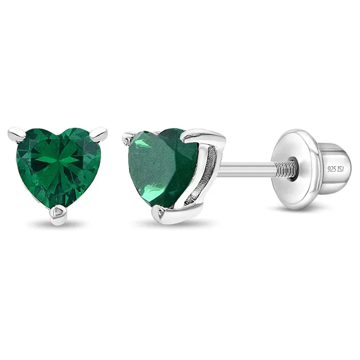 CZ Heart Solitaire 4mm Baby Toddler Kids Earrings Screw Back Sterling Silver Kids Screw Back Earrings Earrings