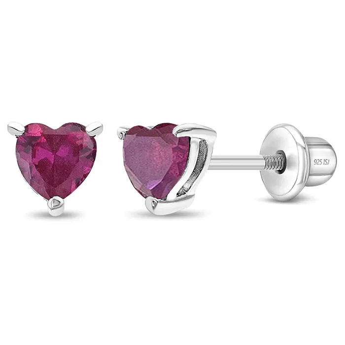 CZ Heart Solitaire 4mm Baby Toddler Kids Earrings Screw Back Sterling Silver Kids Screw Back Earrings Earrings
