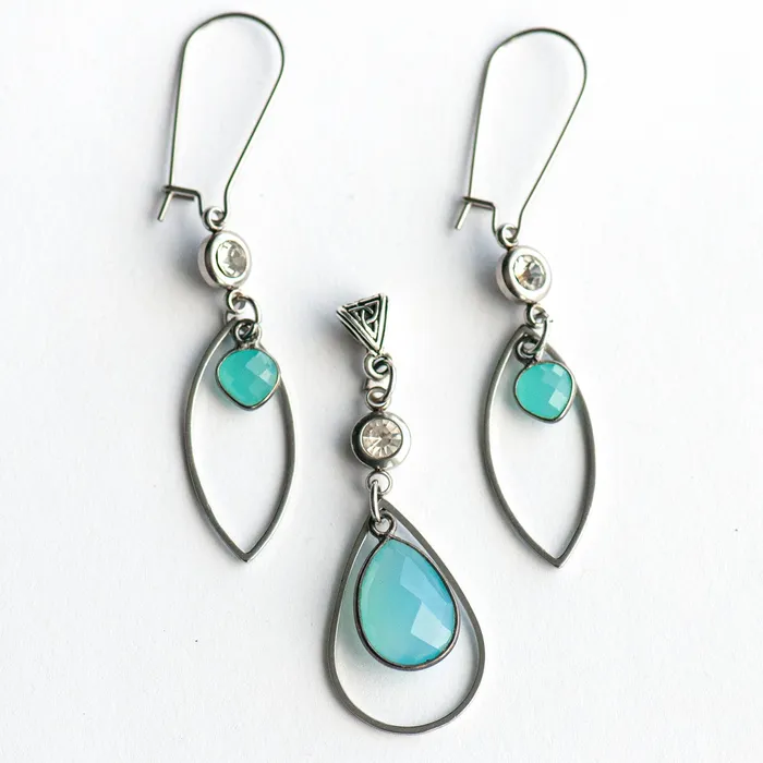 Earrings Fierce Lynx Designs Tidal Mist Blue Chalcedony Earrings