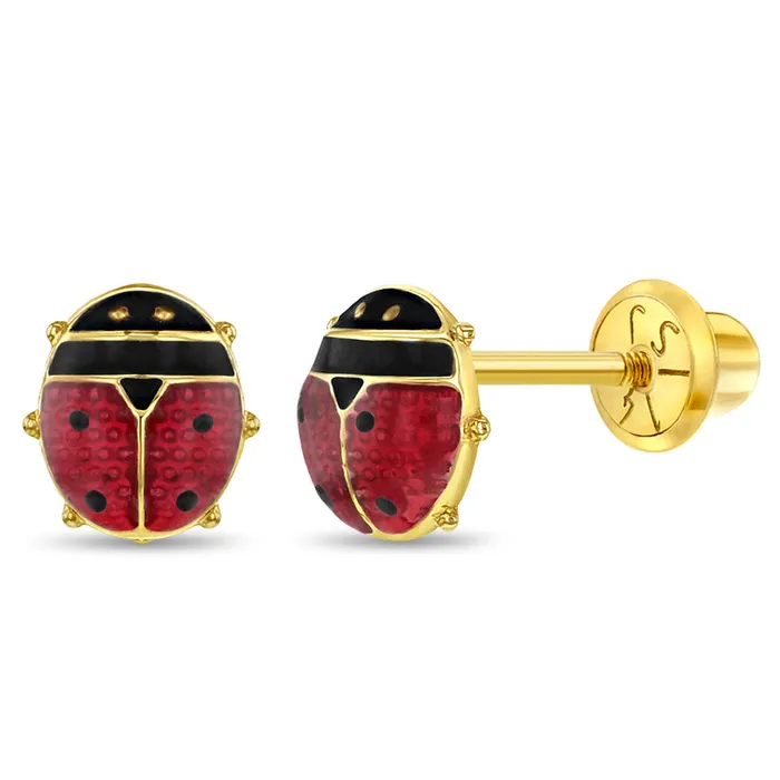 Earrings Kids Screw Back Earrings 14k Gold Colorful Ladybug Baby Toddler Kids Earrings Safety Screw Back Enamel Earrings Kids Screw Back Earrings 14k Gold Colorful Ladybug Baby Toddler Kids Earrings Safety Screw Back Enamel