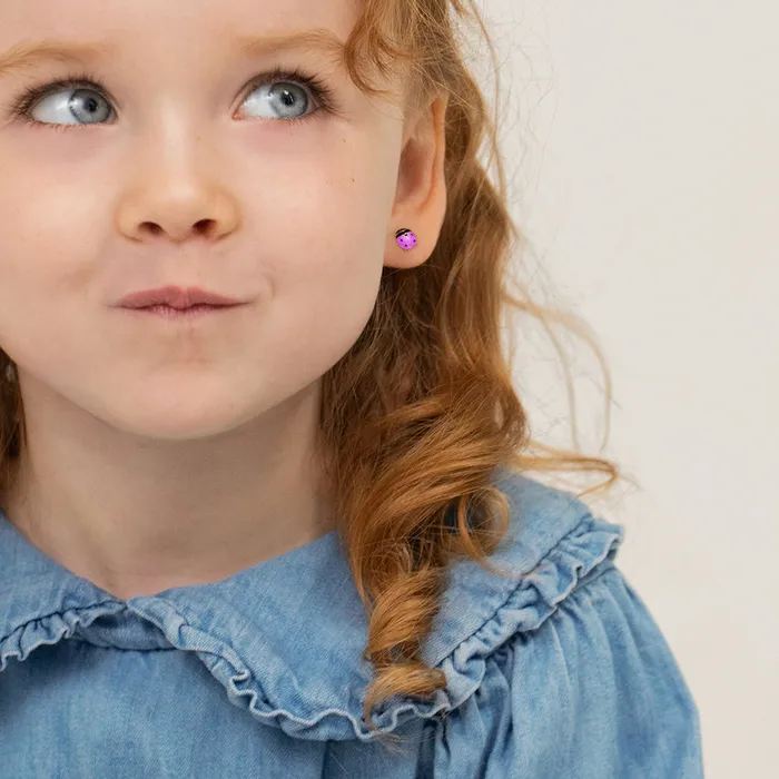 Earrings Kids Screw Back Earrings 14k Gold Colorful Ladybug Baby Toddler Kids Earrings Safety Screw Back Enamel