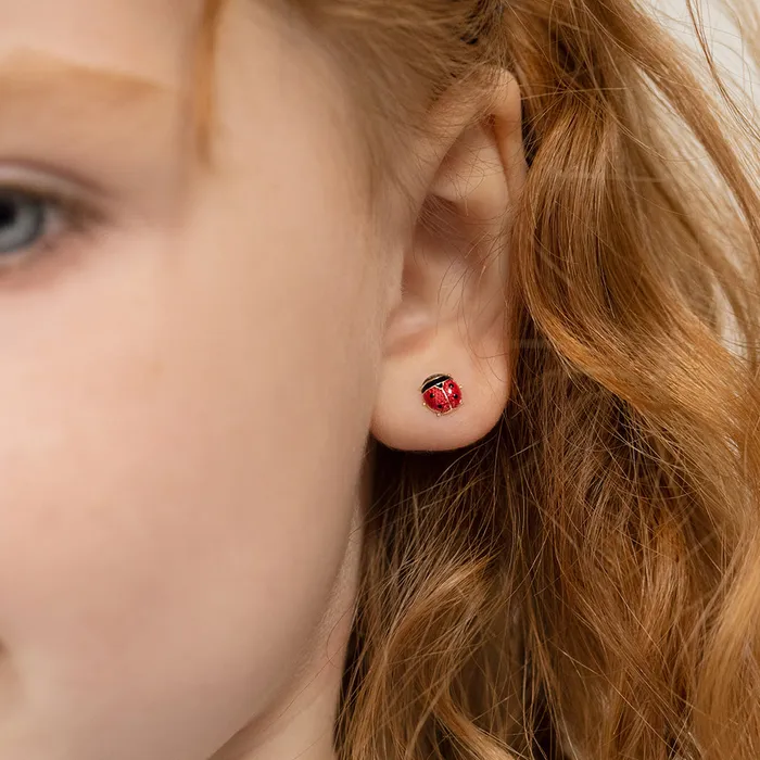Earrings Kids Screw Back Earrings 14k Gold Colorful Ladybug Baby Toddler Kids Earrings Safety Screw Back Enamel