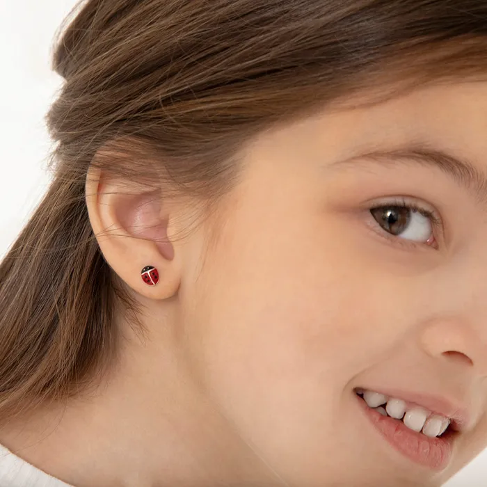 Earrings Kids Screw Back Earrings Classic Ladybug Baby Toddler Kids Earrings Screw Back Enamel Sterling Silver