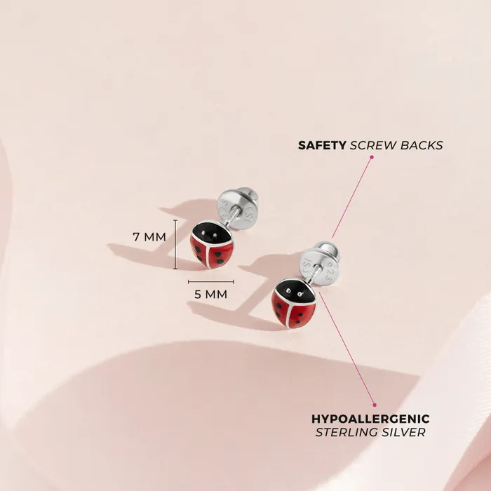 Earrings Kids Screw Back Earrings Classic Ladybug Baby Toddler Kids Earrings Screw Back Enamel Sterling Silver