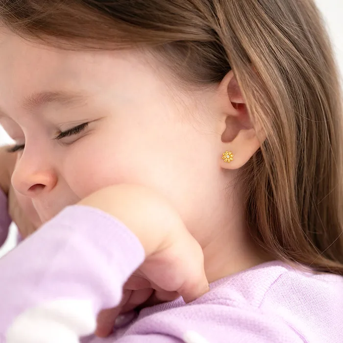 Earrings Kids Screw Back Earrings Puffed Blossom Kids Childrens Girls Earrings Screw Back Gold Plated Sterling Silver