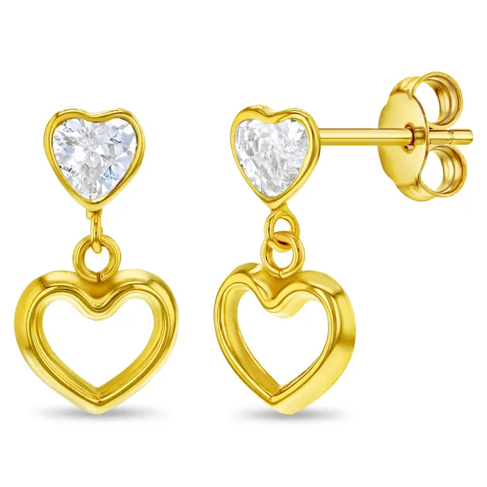 Earrings Kids Stud Earrings 14k Gold Heart to Heart CZ Dangle Kids Teen Earrings Earrings Kids Stud Earrings 14k Gold Heart to Heart CZ Dangle Kids Teen Earrings