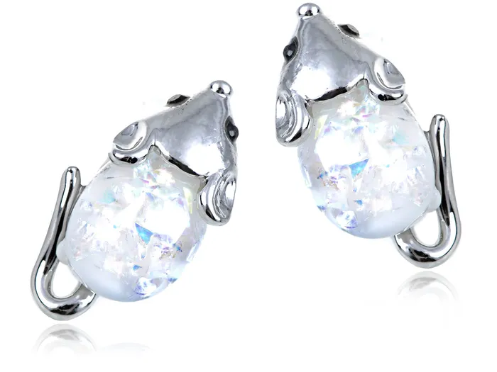 Earrings Refined by AnnaKaci Silver White Opal Colored Ss Mini Mouse Rat Stud Earrings