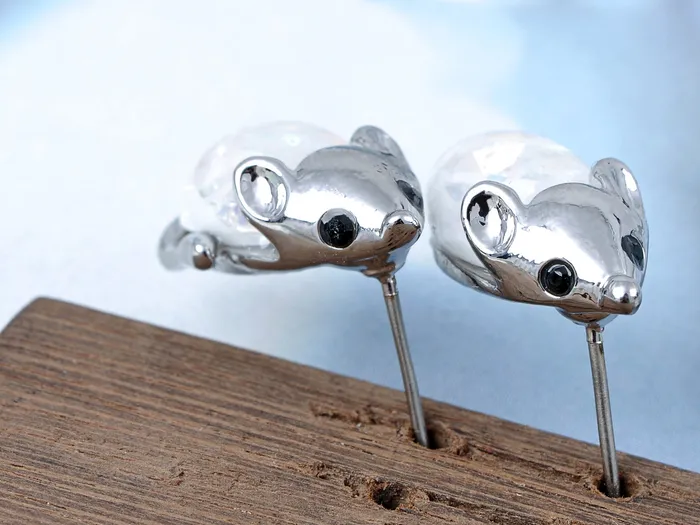 Earrings Refined by AnnaKaci Silver White Opal Colored Ss Mini Mouse Rat Stud Earrings Earrings Refined by AnnaKaci Silver White Opal Colored Ss Mini Mouse Rat Stud Earrings
