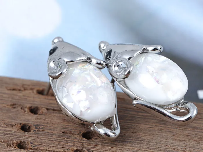 Earrings Refined by AnnaKaci Silver White Opal Colored Ss Mini Mouse Rat Stud Earrings Earrings Refined by AnnaKaci Silver White Opal Colored Ss Mini Mouse Rat Stud Earrings