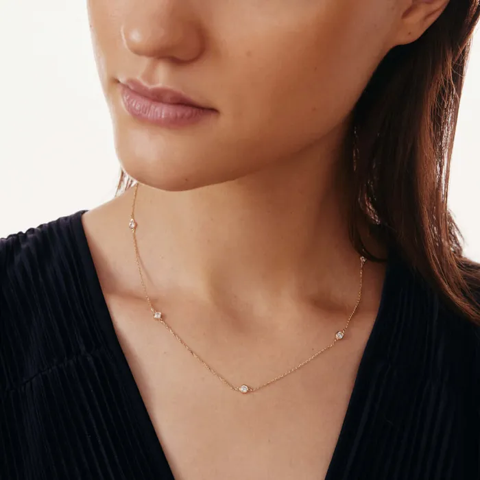 Gelin Diamond Necklaces CZ Bezel Station Necklace
