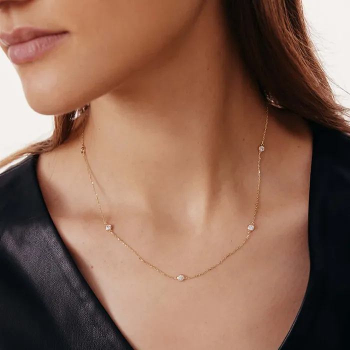 Gelin Diamond Necklaces CZ Bezel Station Necklace