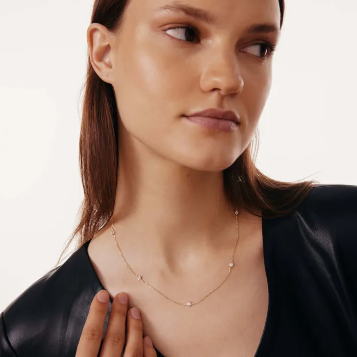 Gelin Diamond Necklaces CZ Bezel Station Necklace