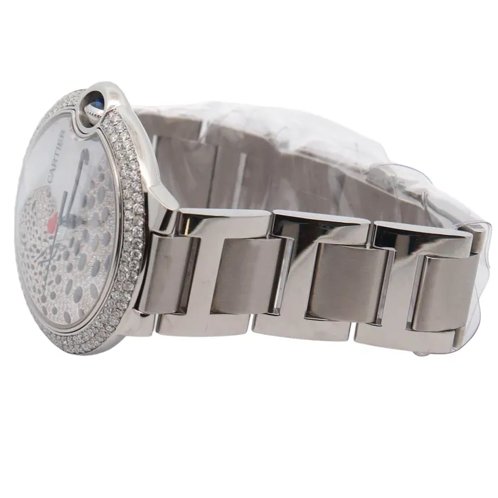 Happy Jewelers Cartier Ballon Bleu Stainless Steel 42mm Custom Diamond Panther Dial Watch Reference W69012Z4 Bracelets
