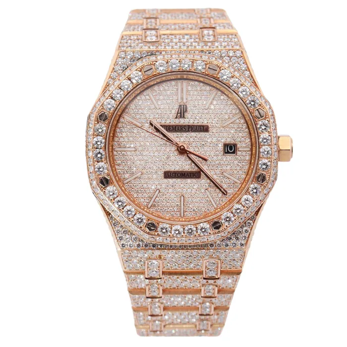 Happy Jewelers Necklaces Audemars Piguet Royal Oak Iced Out Rose Gold 41mm Custom Pave Stick Dial Watch Reference 15400OR Happy Jewelers Necklaces Audemars Piguet Royal Oak Iced Out Rose Gold 41mm Custom Pave Stick Dial Watch Reference 15400OR