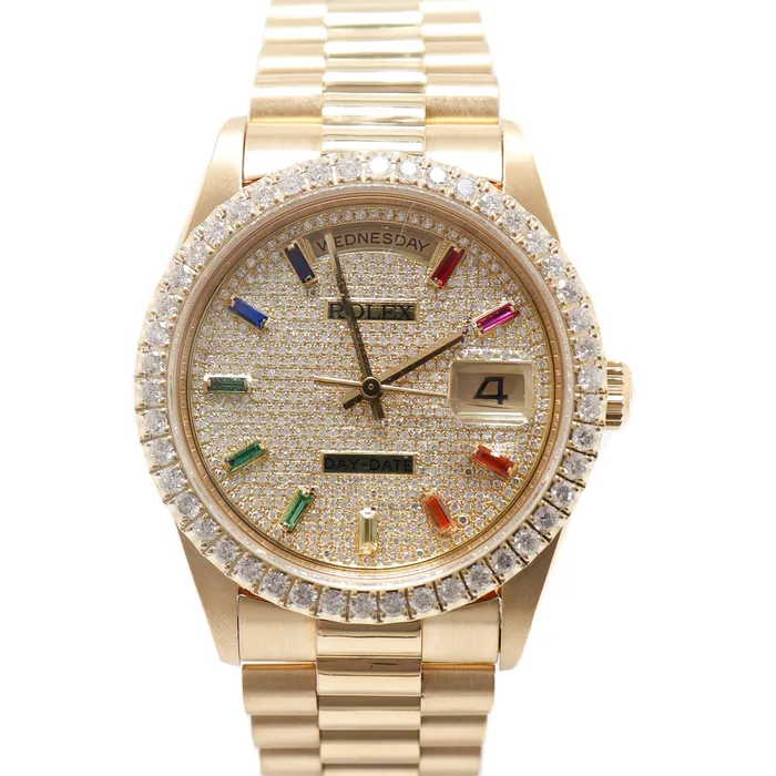 Happy Jewelers Necklaces Rolex Day Date Yellow Gold 36mm Custom Diamond Dial with Sapphire Hour Markers Reference 18238