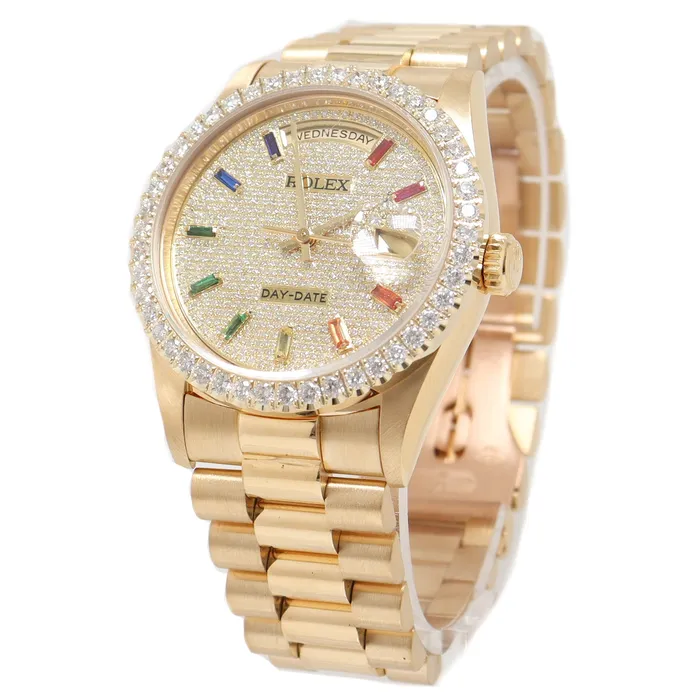 Happy Jewelers Necklaces Rolex Day Date Yellow Gold 36mm Custom Diamond Dial with Sapphire Hour Markers Reference 18238