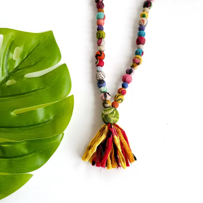 Kantha High Low Tassel Necklace WorldFinds Necklaces