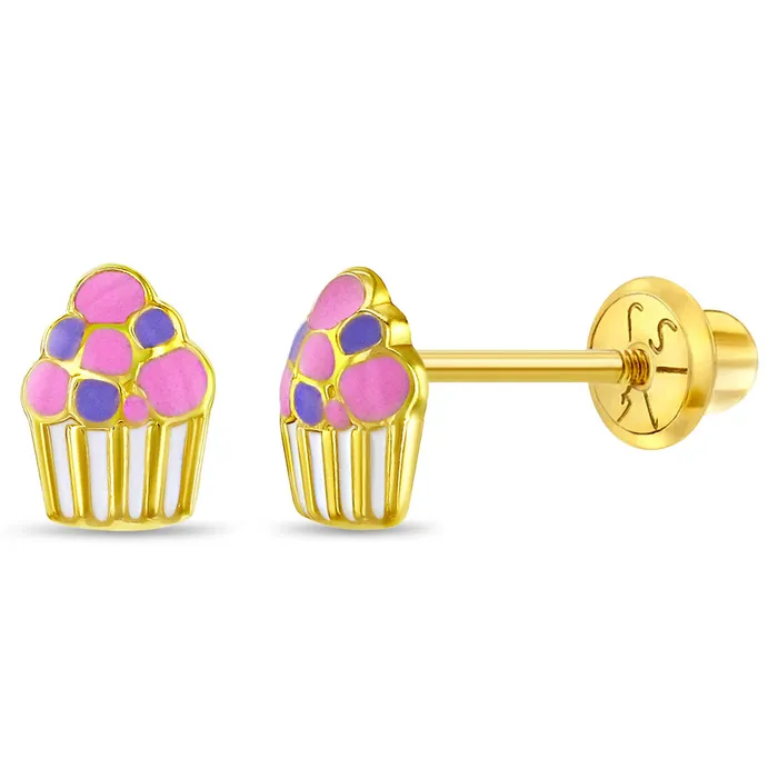 Kids Screw Back Earrings Earrings 14k Gold Colorful Cupcake Kids Childrens Girls Earrings Safety Screw Back Enamel Kids Screw Back Earrings Earrings 14k Gold Colorful Cupcake Kids Childrens Girls Earrings Safety Screw Back Enamel