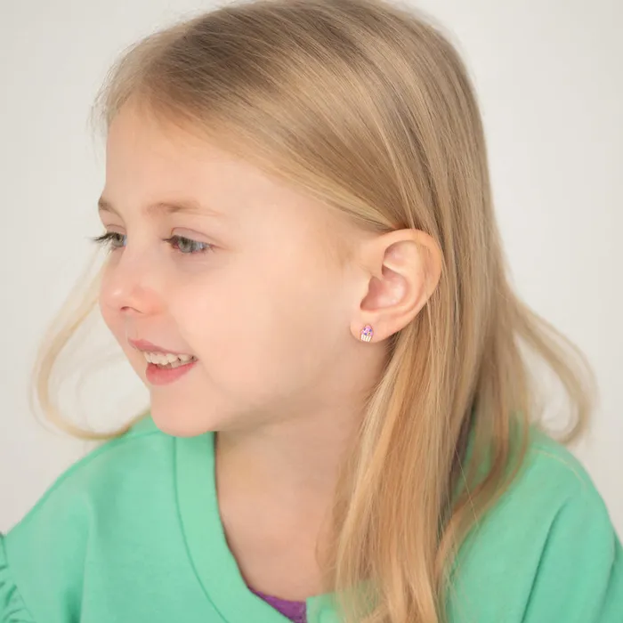Kids Screw Back Earrings Earrings 14k Gold Colorful Cupcake Kids Childrens Girls Earrings Safety Screw Back Enamel