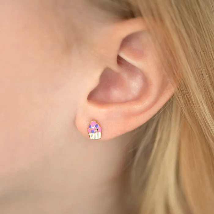 Kids Screw Back Earrings Earrings 14k Gold Colorful Cupcake Kids Childrens Girls Earrings Safety Screw Back Enamel
