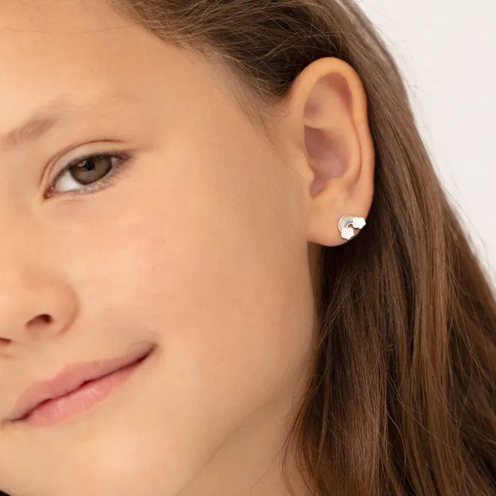 Kids Stud Earrings Earrings Whimsical Rainbow Kids Childrens Girls Earrings Enamel Sterling Silver