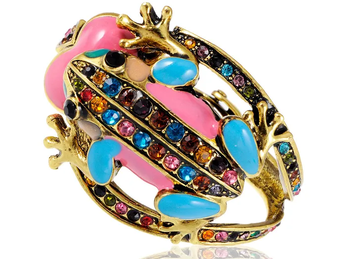 Multicolored Pastel Spring Frog Bangle Bracelet Alilang Bracelets