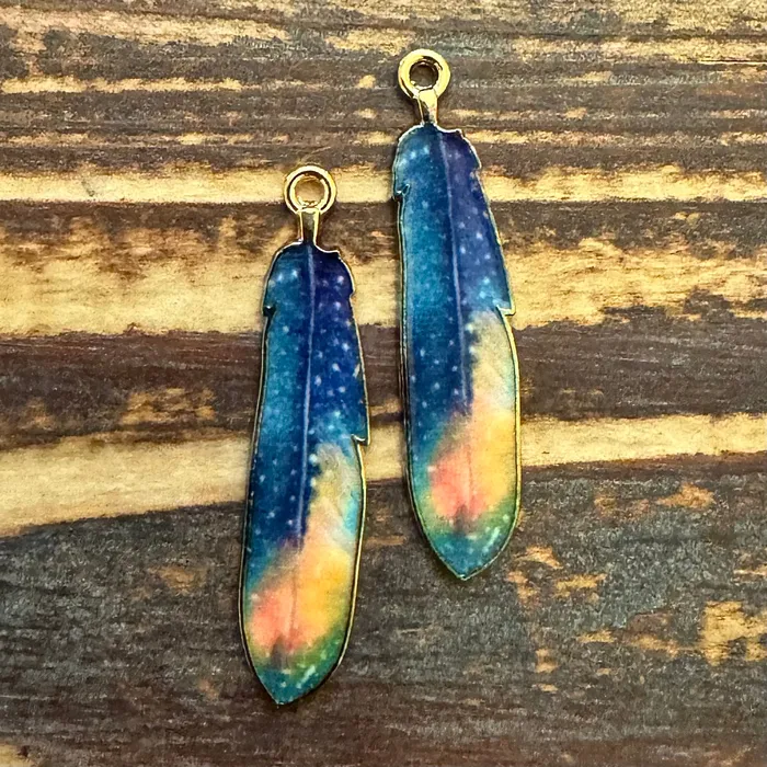 Necklaces Premium Pewter BCB269 Antique Gold Feather Pendant With Enamel NavyYellow 8x38mm Pkg 2 Necklaces Premium Pewter BCB269 Antique Gold Feather Pendant With Enamel NavyYellow 8x38mm Pkg 2