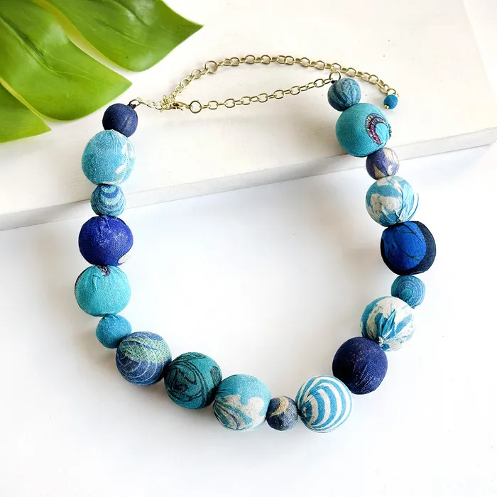 Necklaces WorldFinds Kantha Azure Bauble Necklace