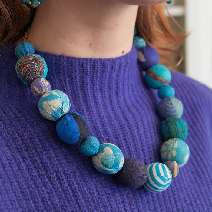Necklaces WorldFinds Kantha Azure Bauble Necklace