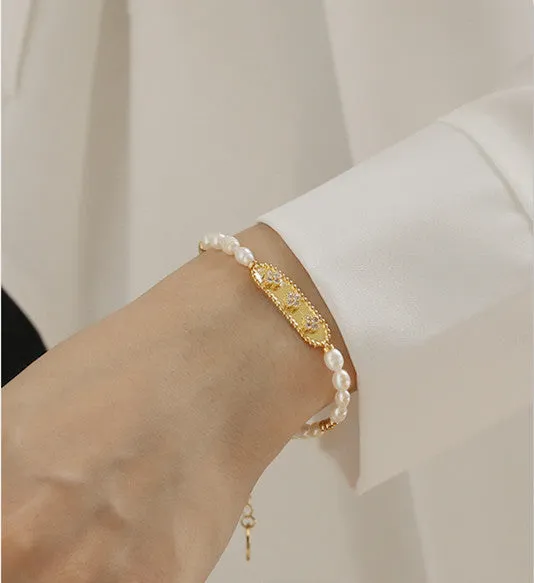 Refined by AnnaKaci Bracelets Natural Real Pearl Bracelet with Gold Plate