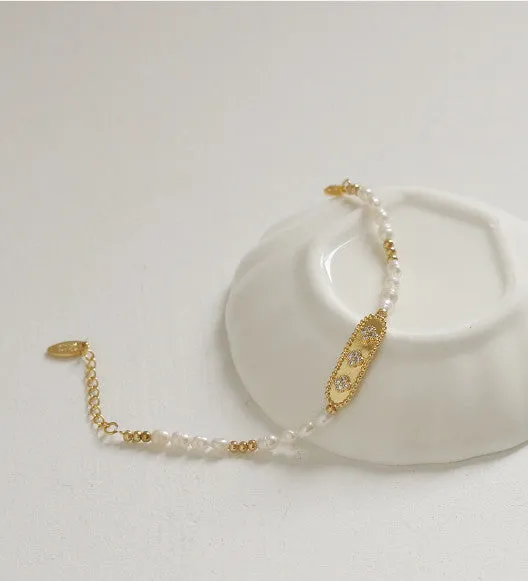 Refined by AnnaKaci Bracelets Natural Real Pearl Bracelet with Gold Plate