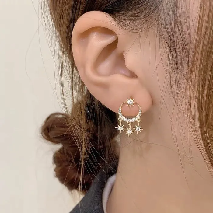 Refined by AnnaKaci Earrings Star and Moon Small Dangle Earrings