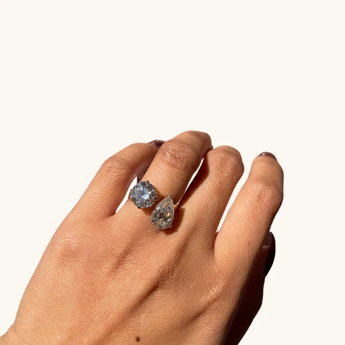 Rings Round and Pear Toi et Moi Lab Diamond Engagement Ring Happy Jewelers