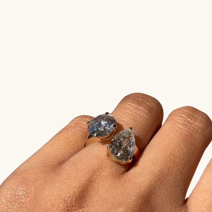 Rings Round and Pear Toi et Moi Lab Diamond Engagement Ring Happy Jewelers
