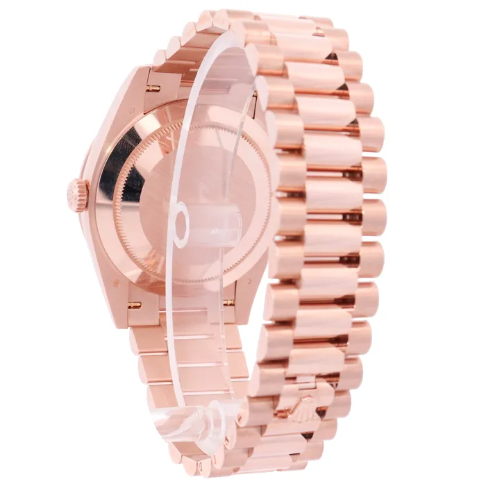 Rolex Day Date 40mm Everose Gold Factory Pave Baguette Dial Watch Reference 228345RBR Happy Jewelers Watches