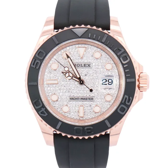 Rolex Yachtmaster 40mm Rose Gold Factory Pave Diamond Watch Reference 126655 Happy Jewelers Watches Rolex Yachtmaster 40mm Rose Gold Factory Pave Diamond Watch Reference 126655 Happy Jewelers Watches