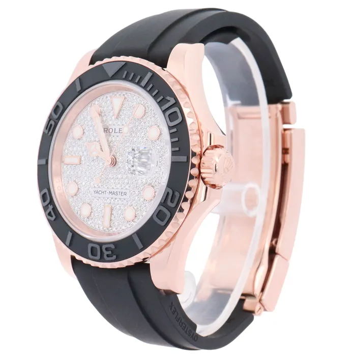 Rolex Yachtmaster 40mm Rose Gold Factory Pave Diamond Watch Reference 126655 Happy Jewelers Watches