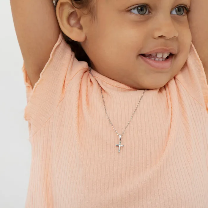 Teenie Tiny Cross 12mm ToddlerKidsGirls Necklace Religious Sterling Silver Baby Pendants Necklaces Necklaces