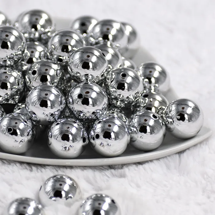 The BumbleBead Company Rings 20mm Reflective Silver Acrylic Bubblegum Beads