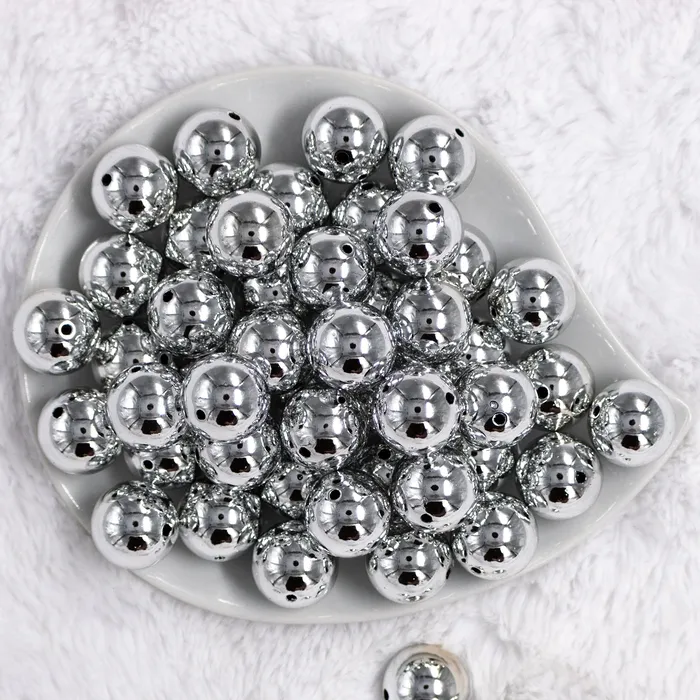 The BumbleBead Company Rings 20mm Reflective Silver Acrylic Bubblegum Beads