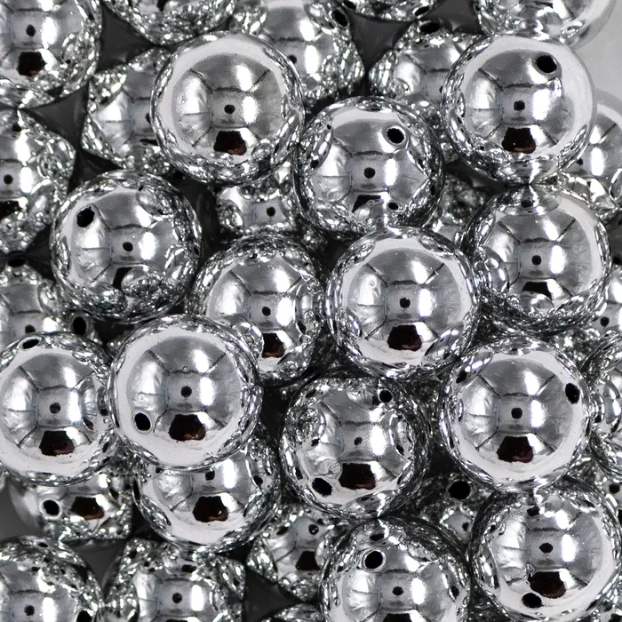 The BumbleBead Company Rings 20mm Reflective Silver Acrylic Bubblegum Beads