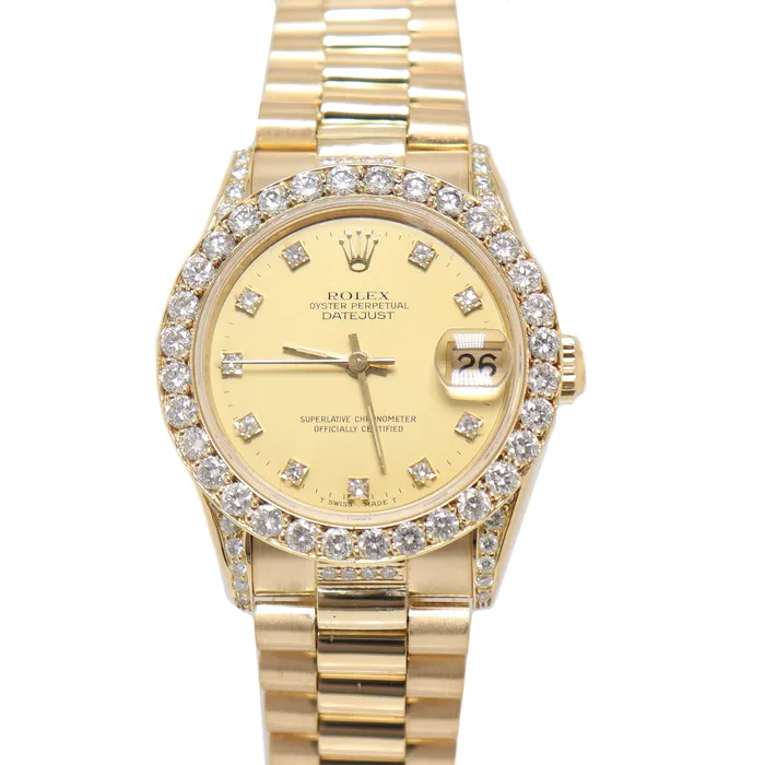 Watches Happy Jewelers Rolex Datejust Yellow Gold 31mm Factory Diamond Diamond Dial Watch Reference 68278 Watches Happy Jewelers Rolex Datejust Yellow Gold 31mm Factory Diamond Diamond Dial Watch Reference 68278