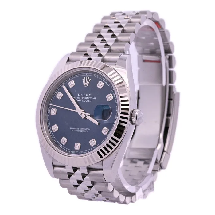 Watches Rolex Datejust Stainless Steel 41mm Blue Diamond Dot Dial Watch Reference 126334 Happy Jewelers