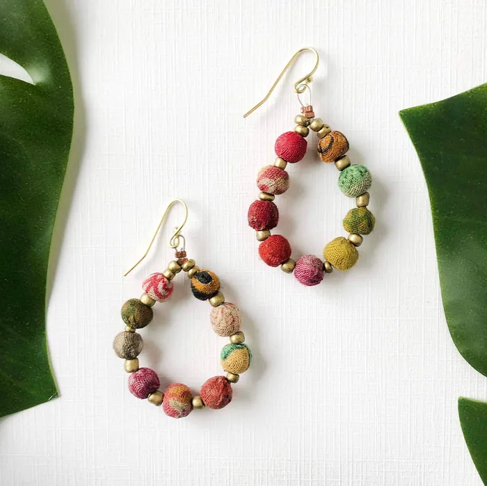 WorldFinds Earrings Kantha Beaded Teardrop Earrings