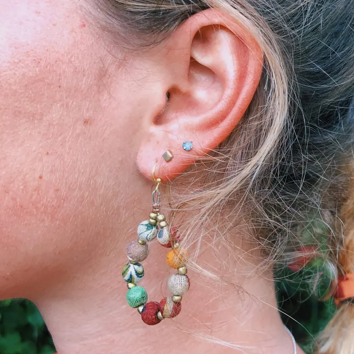 WorldFinds Earrings Kantha Beaded Teardrop Earrings