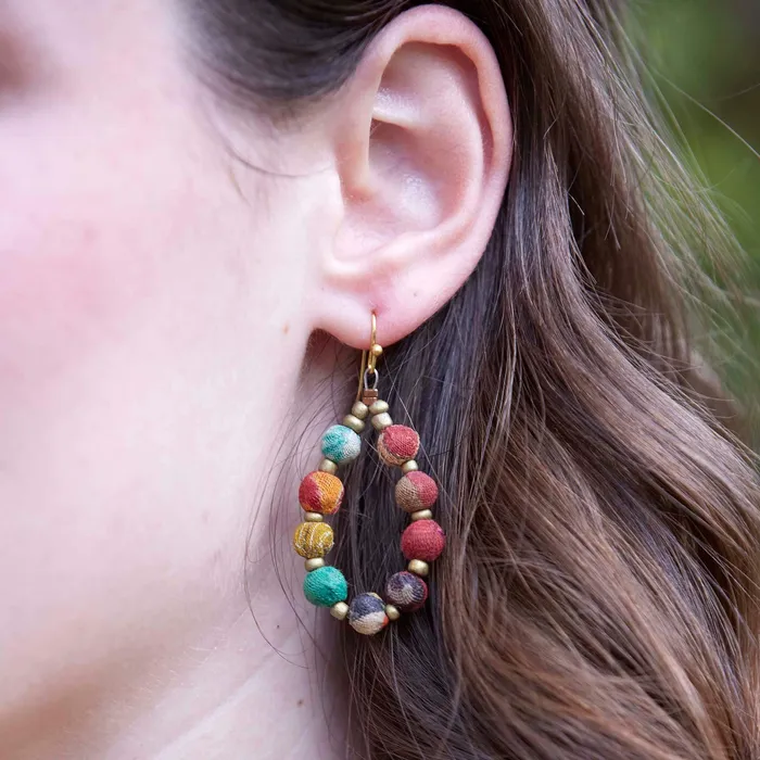 WorldFinds Earrings Kantha Beaded Teardrop Earrings