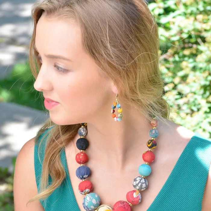 WorldFinds Earrings Kantha Beaded Teardrop Earrings