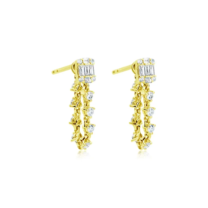 14kt Yellow Gold Emerald Illusion Studs with Diamond Chain Meira T Necklaces 14kt Yellow Gold Emerald Illusion Studs with Diamond Chain Meira T Necklaces