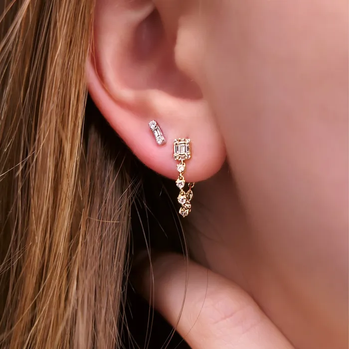 14kt Yellow Gold Emerald Illusion Studs with Diamond Chain Meira T Necklaces