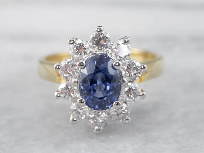18K Gold and Platinum Sapphire Diamond Halo Ring Market Square Jewelers Rings 18K Gold and Platinum Sapphire Diamond Halo Ring Market Square Jewelers Rings